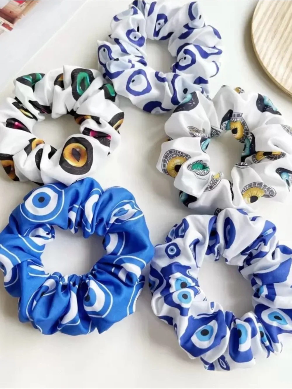 Blue Evil Eye Print Scrunchie Pack - 5 pack.
